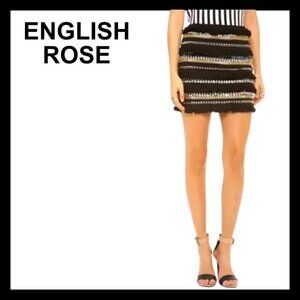 ENGLISH ROSE Black sequins beaded fringe pearls mini skirt